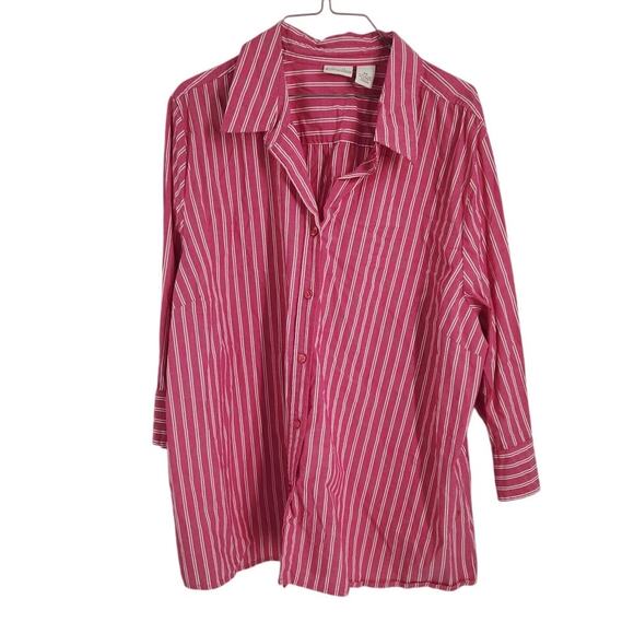 Kim Rogers Pink Striped Button Down Top - Women's Plus 2X - Picture 1 of 3